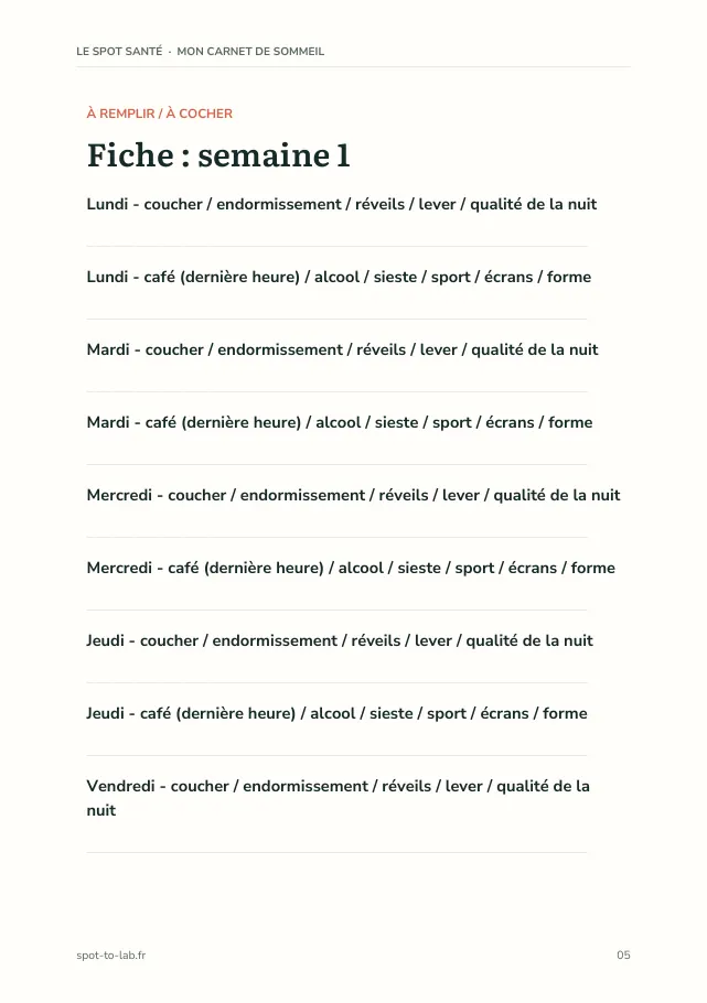 Aperçu de la page 5 de l'ebook Mon carnet de sommeil