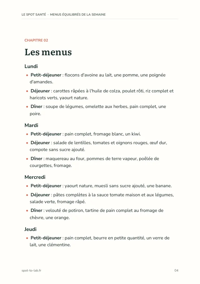 Aperçu de la page 4 de l'ebook Menus équilibrés de la semaine